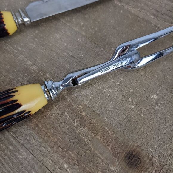 Sheffield Carving knife and Fork Faux antler Stag horn cutlery set - Picture 3 of 6